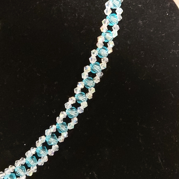 Hand made Sky Blue and Clear Crystal Necklace - Picture 6 of 8